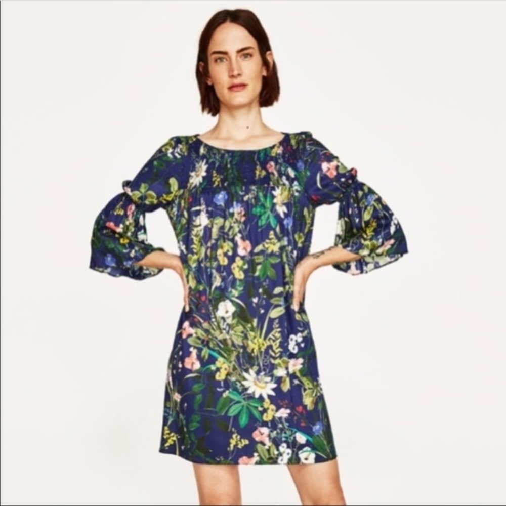 🫟 ZARA - Blue Floral Mini Dress, EUC > Sz L